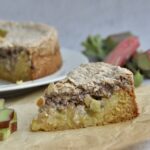 Rhubarb Cake with Hazelnut Meringue, slice missing