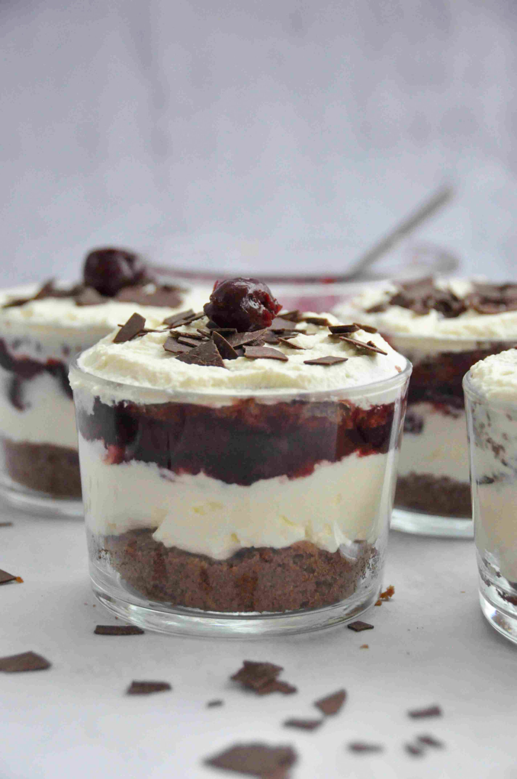 Mini Black Forest Cake, visible layers in jars