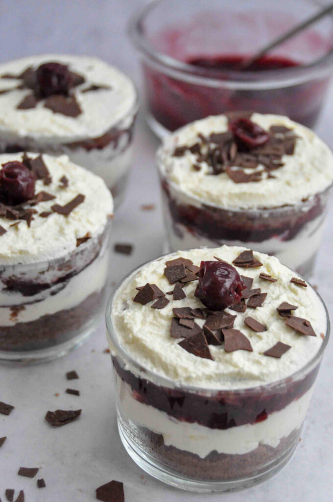 Mini Black Forest cakes closeup