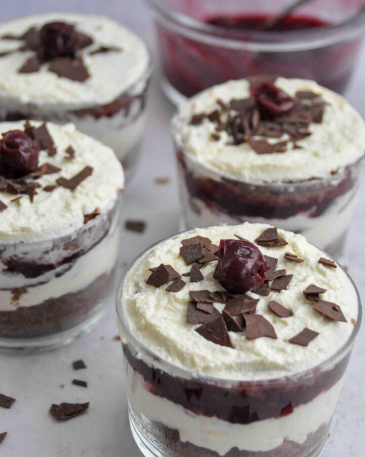 Mini Black Forest Cakes, four whole jars