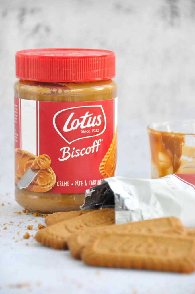 Biscoff spread and biscuits for Biscoff Cheesecake Bars