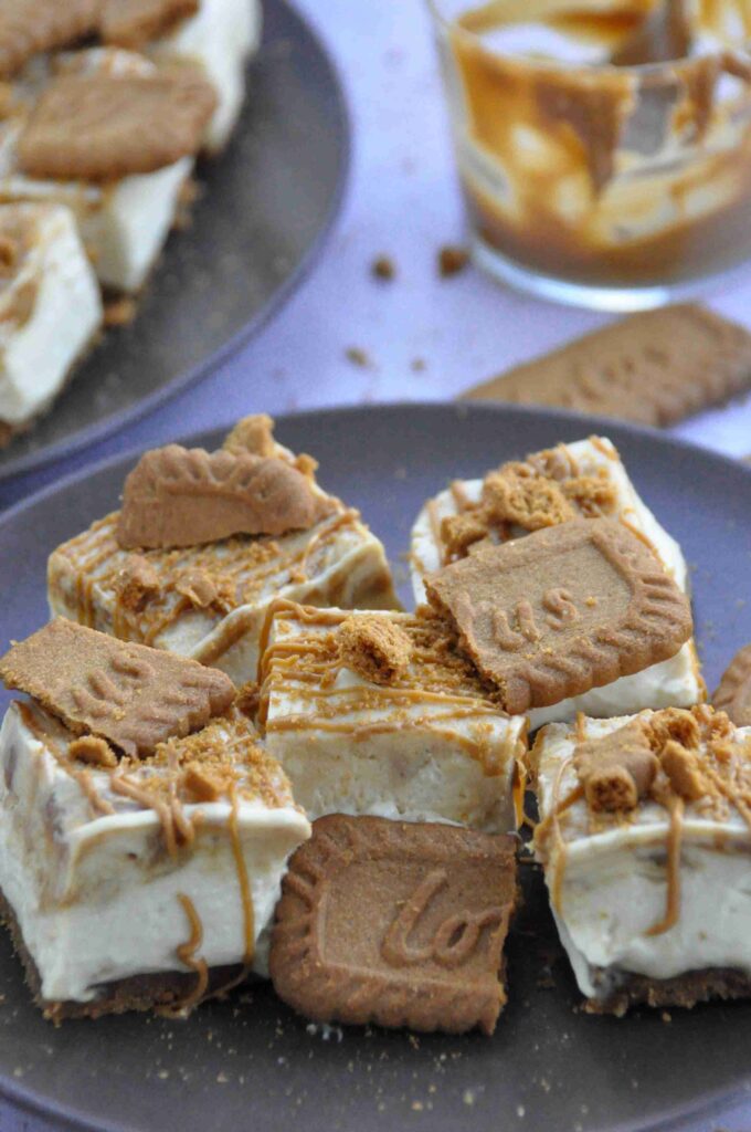 Biscoff Cheesecake Bars, halved