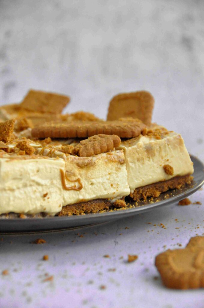 Biscoff Cheesecake Bars on a plate