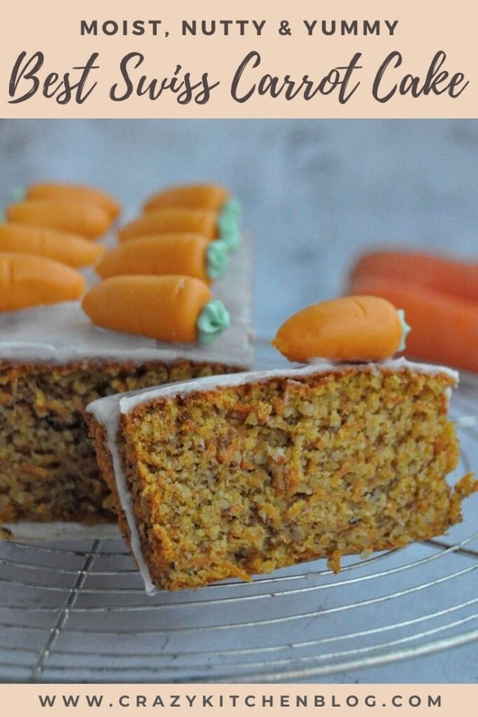 Swiss Carrot cake, cut up slice