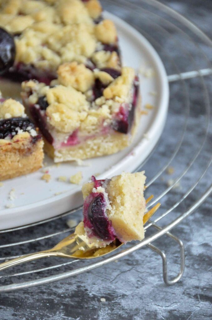 Cherry Crumble Bars on cooling rack