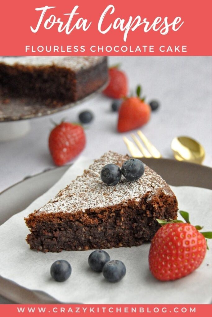 A piece of Torta Caprese - flourless Chocolate Cake