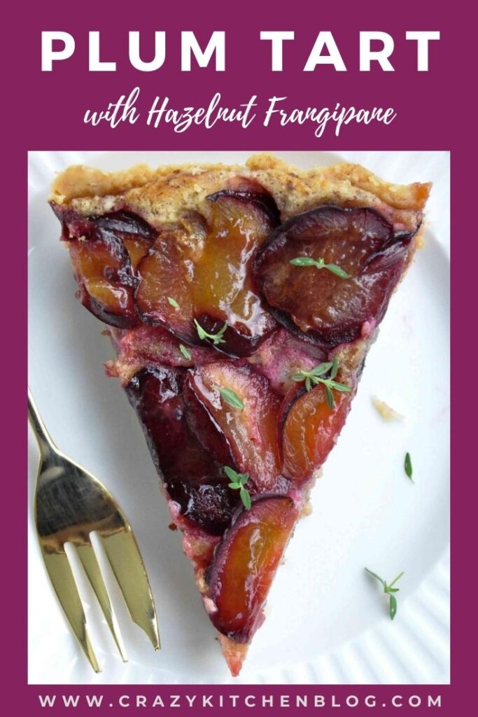 Plum Hazelnut Frangipane Tart slice top view