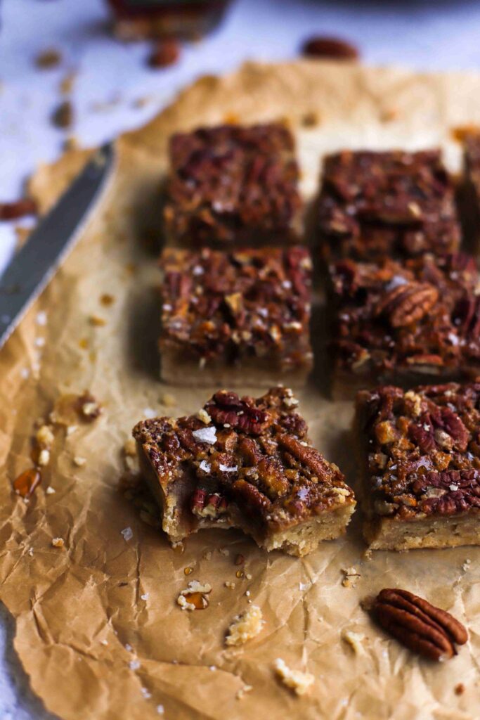 bite missing, up close, Maple Pecan Bars