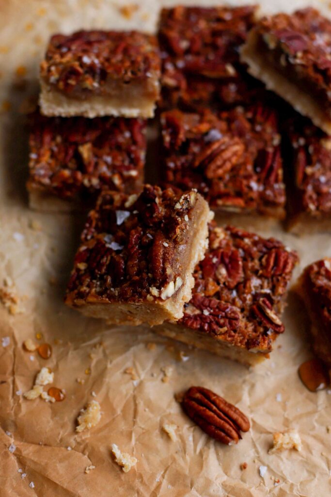 Maple Pecan Bars, in a pile, layers