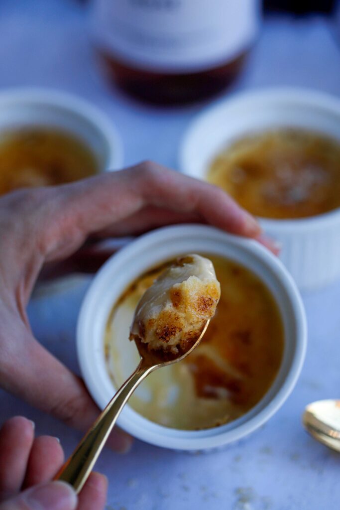 Crème Brûlée with sparkling wine, spoon