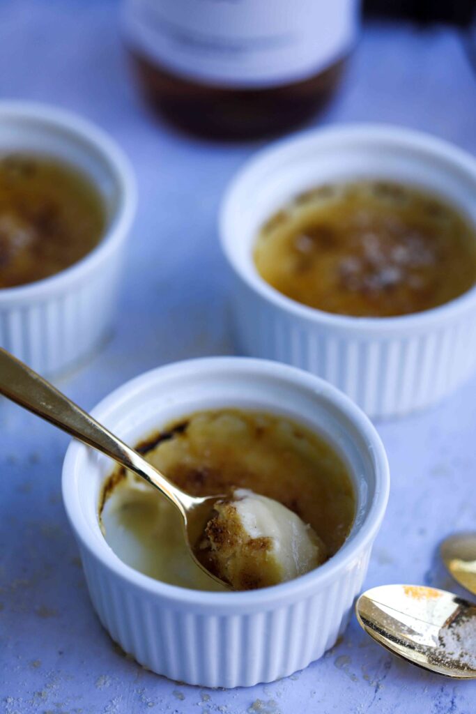 Crème Brûlée with sparkling wine and spoon