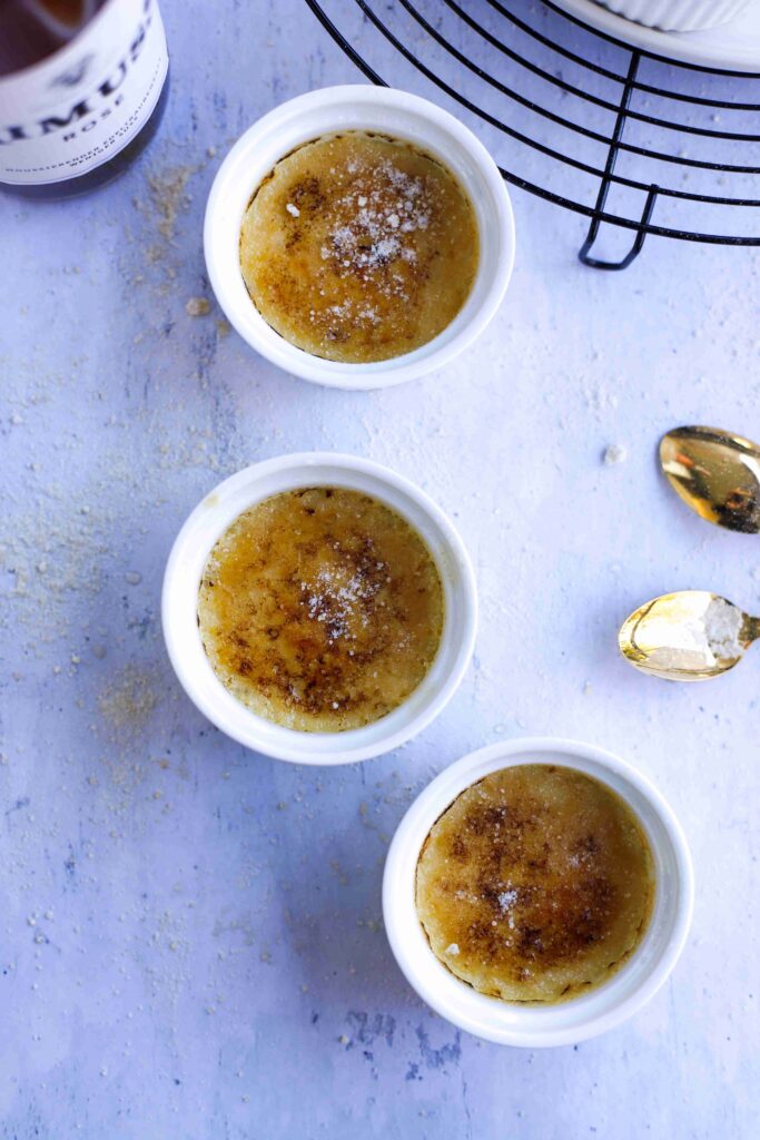 three Crème Brûlée with sparkling wine