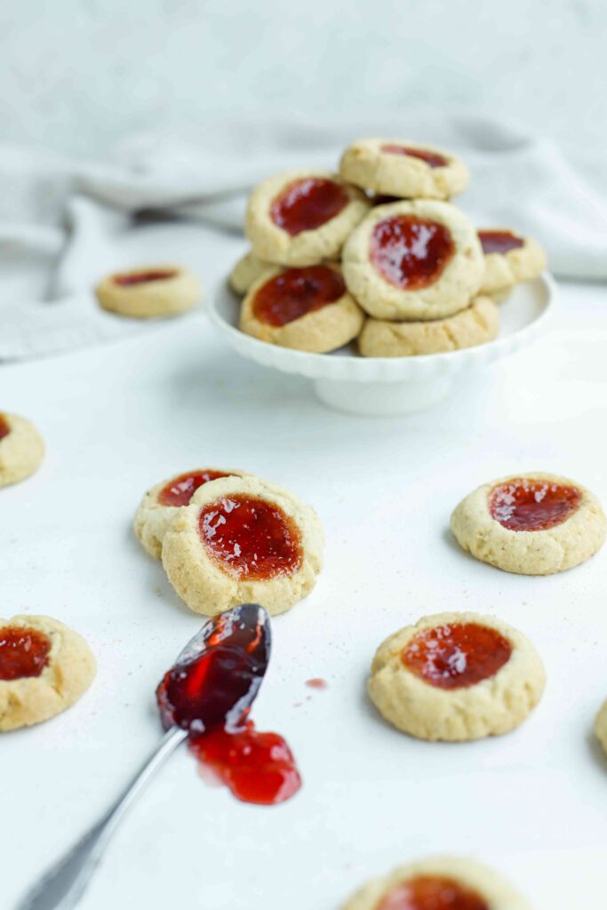 Almond Thumbprint Cookies lots of them