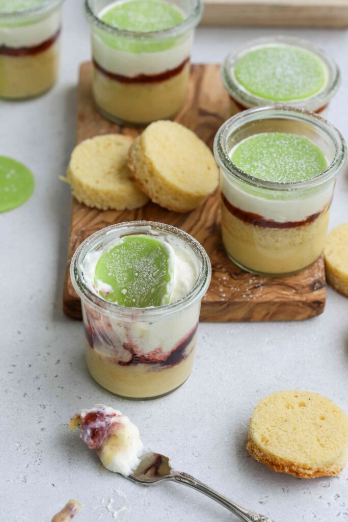 A fork and bite of Mini Swedish Princess Cakes