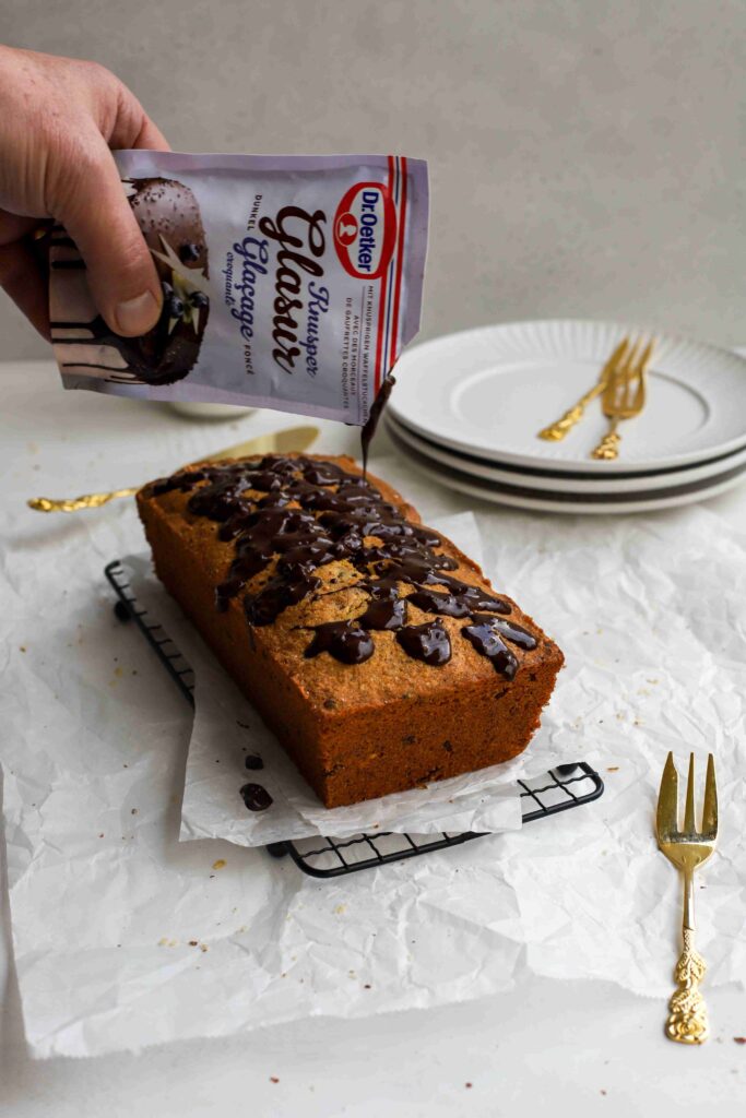 Pouring glaze on Tiroler Cake