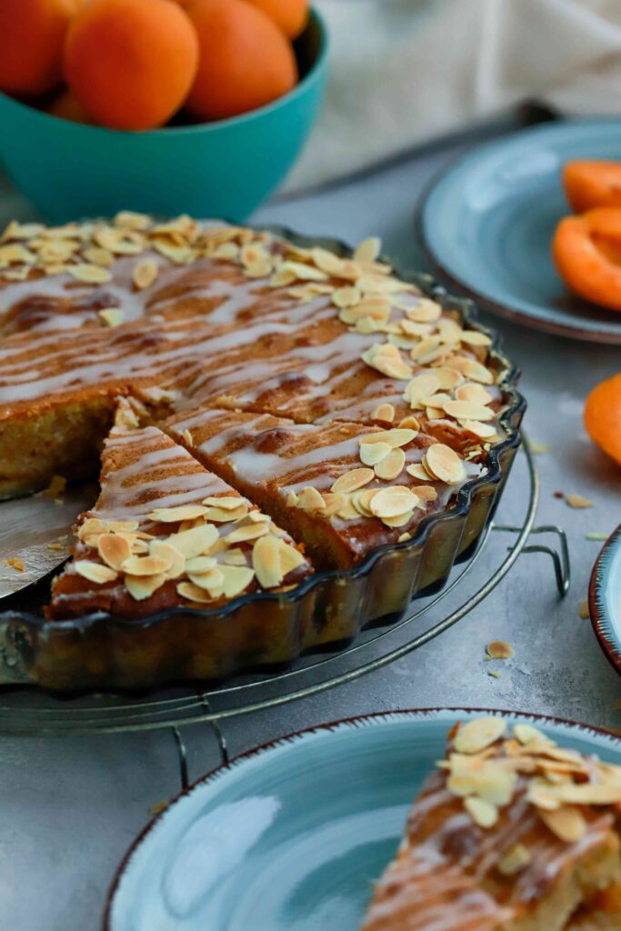 Apricot Frangipane Tart with pretty roasted almond flakes